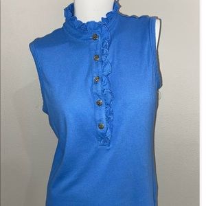 Tory Burch Ruffled high collar sleeveless shirt